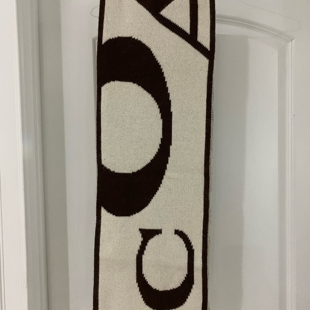 COACH wool/cashmere Brown & Ivory Scarf NWOT
